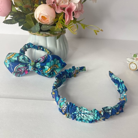 Ruffle Headbands end Scrunchie Set Girls Handmade Hair floral blue - Picture 5 of 13